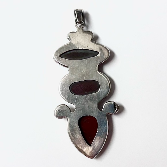 Carnelian & Silver Large Triple Pendant - 3 Different Stones - Picture 4 of 7